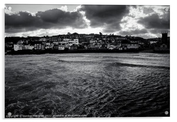 Sunset over St Ives, Cornwall Monochrome Acrylic by Gordon Maclaren