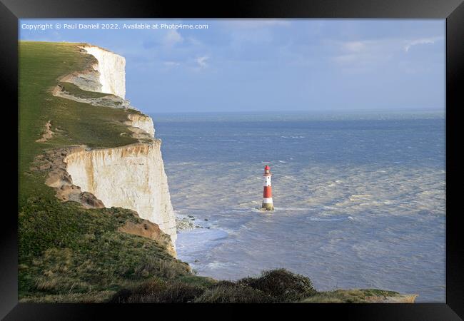Beachy Head Lighthouse from the cliff top Framed Print by Paul Daniell