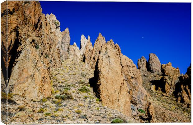 vertical rock stone formations on a bright sky sunny day Canvas Print by Joaquin Corbalan