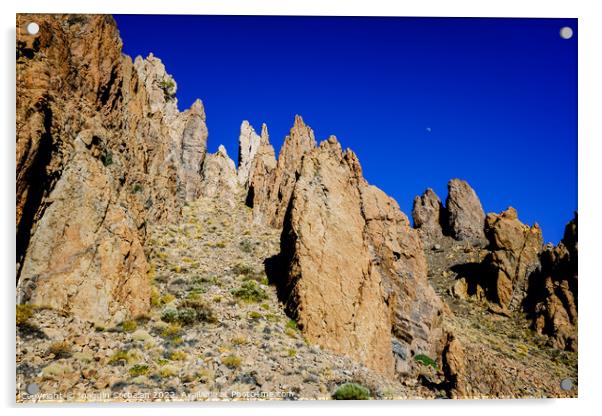 vertical rock stone formations on a bright sky sunny day Acrylic by Joaquin Corbalan