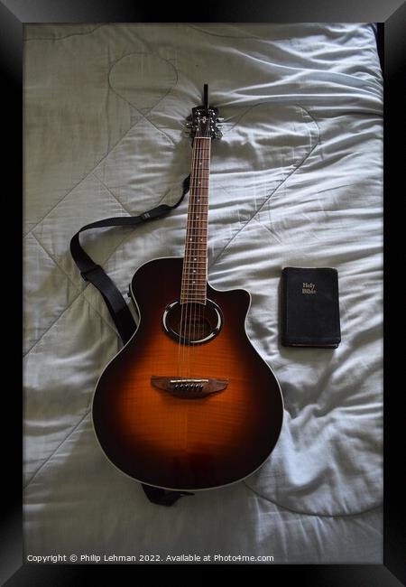 Guitar and Bible 1 Framed Print by Philip Lehman