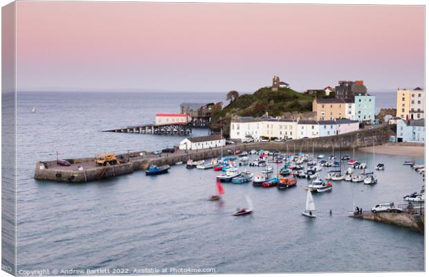 Tenby Harbour during evening, West Wales UK. Canvas Print by Andrew Bartlett