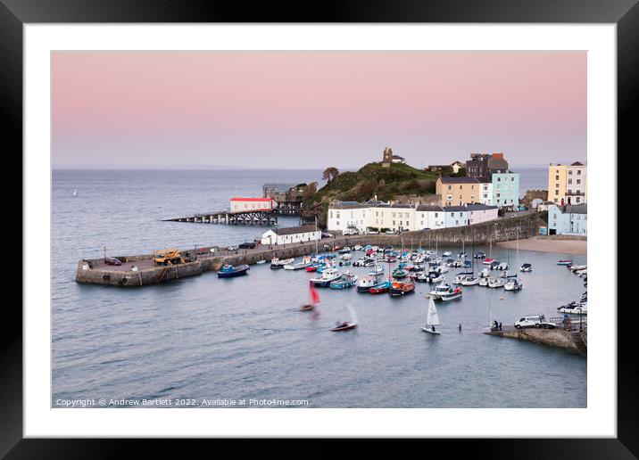 Tenby Harbour during evening, West Wales UK. Framed Mounted Print by Andrew Bartlett
