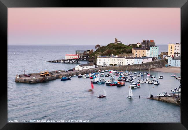 Tenby Harbour during evening, West Wales UK. Framed Print by Andrew Bartlett