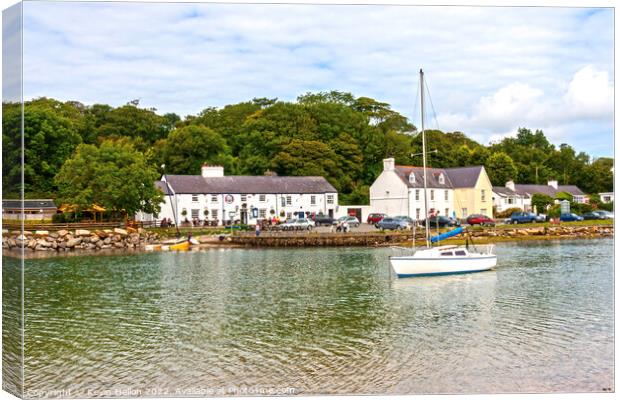 Yscht moored outside the Ship Inn, Red Wharf Bay, Canvas Print by Kevin Hellon
