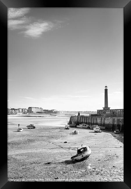 The beach and Harbour Arm at Margate, Kent Framed Print by Justin Foulkes