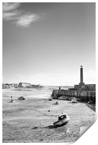 The beach and Harbour Arm at Margate, Kent Print by Justin Foulkes
