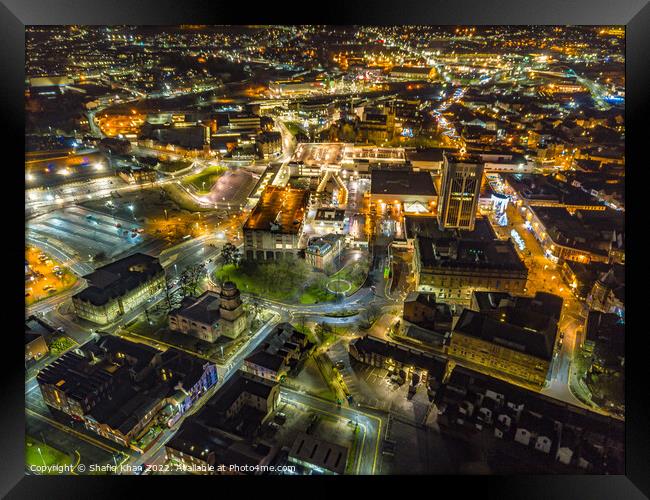 Aerial view of Blackburn at Night Framed Print by Shafiq Khan