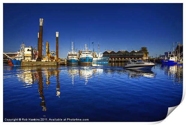 Reflections at Freemantle Harbour Print by Rob Hawkins