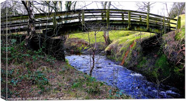 Footbridge. Padley gorge, derbyshire, UK. Canvas Print by john hill