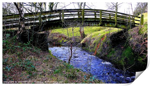 Footbridge. Padley gorge, derbyshire, UK. Print by john hill