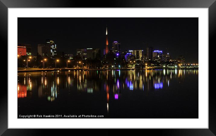 The Perth night Skyline Framed Mounted Print by Rob Hawkins