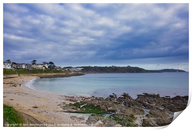 Falmouth Beach in January Print by Ann Biddlecombe