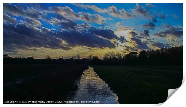 Sunset at the Watermeadows Print by GJS Photography Artist