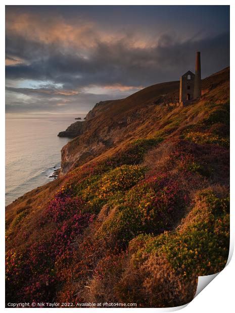 Cornish view at sunset Print by Nik Taylor