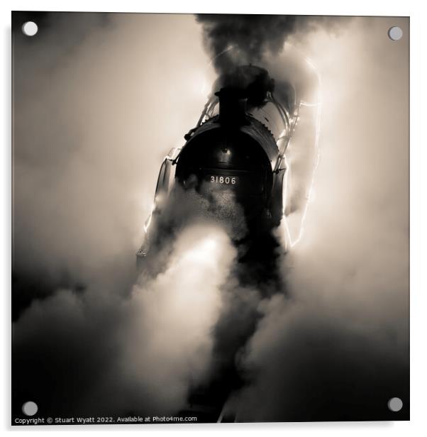 Steam Train at Night Acrylic by Stuart Wyatt