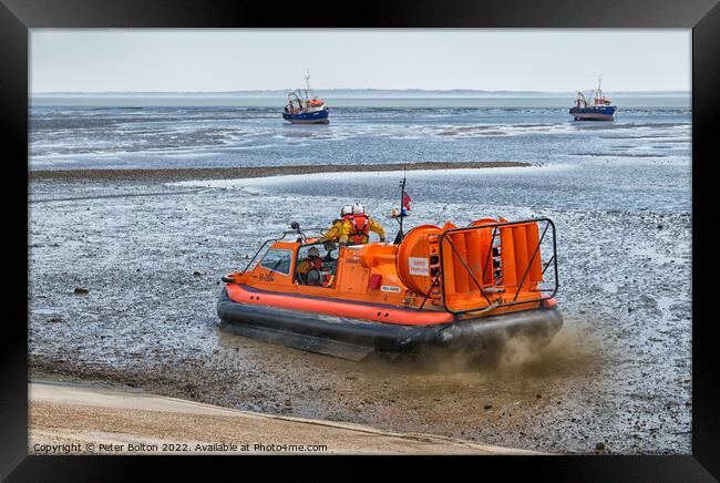 Lifesaving Hovercraft on Southend Shores Framed Print by Peter Bolton
