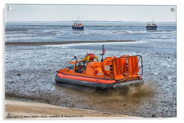 Lifesaving Hovercraft on Southend Shores Acrylic by Peter Bolton