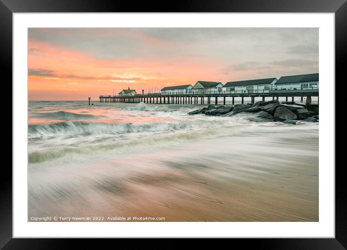 Golden Sunrise at Southwold Pier Framed Mounted Print by Terry Newman
