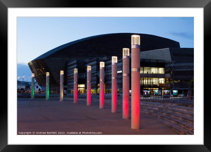 Cardiff Bay, Roald Dahl Plass at night Framed Mounted Print by Andrew Bartlett