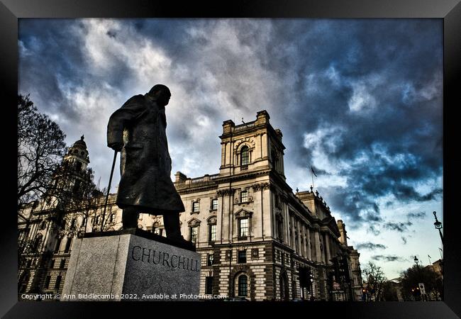 Churchill statue near parliament  Framed Print by Ann Biddlecombe