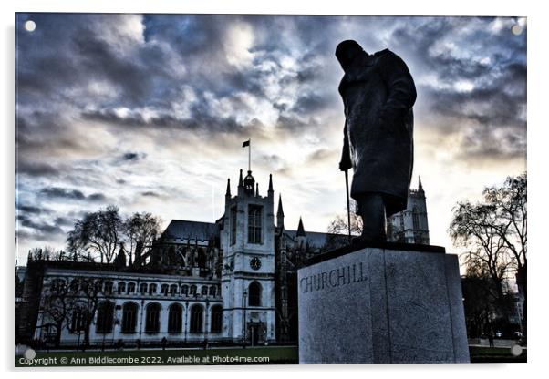 Churchill statue outside  parliament in London Acrylic by Ann Biddlecombe