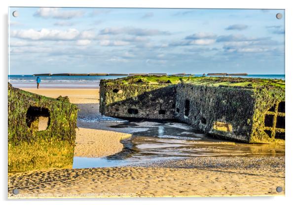 Old Ramp Beach Mulberry Harbor Arromanches Normandy France Acrylic by William Perry