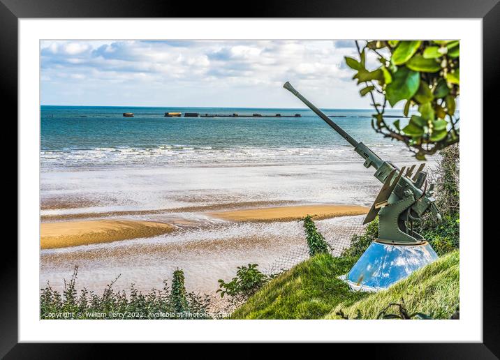 Antiaircraft Gun Mulberry Harbor Arromanches-les-Bains Normandy  Framed Mounted Print by William Perry
