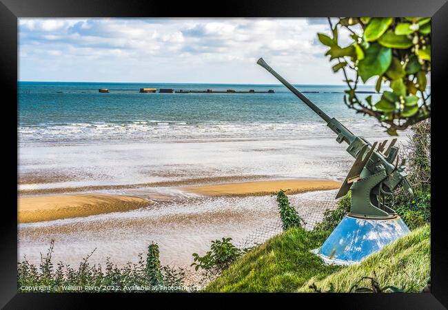 Antiaircraft Gun Mulberry Harbor Arromanches-les-Bains Normandy  Framed Print by William Perry