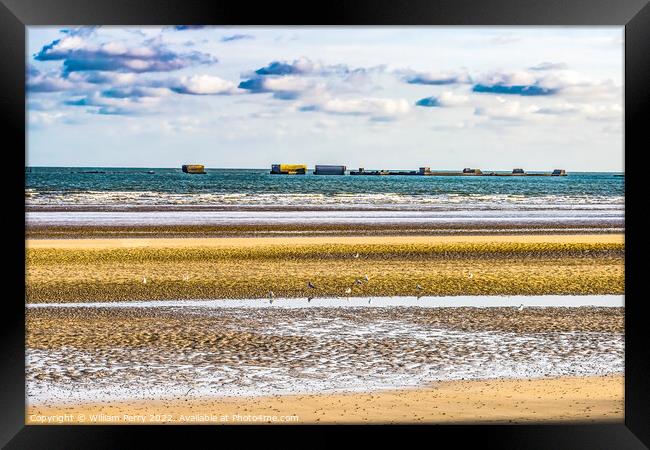 Beach Artificial Port Mulberry Harbor Arromanches-les-Bains Normandy  Framed Print by William Perry