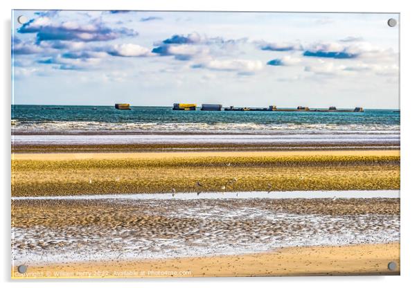 Beach Artificial Port Mulberry Harbor Arromanches-les-Bains Normandy  Acrylic by William Perry