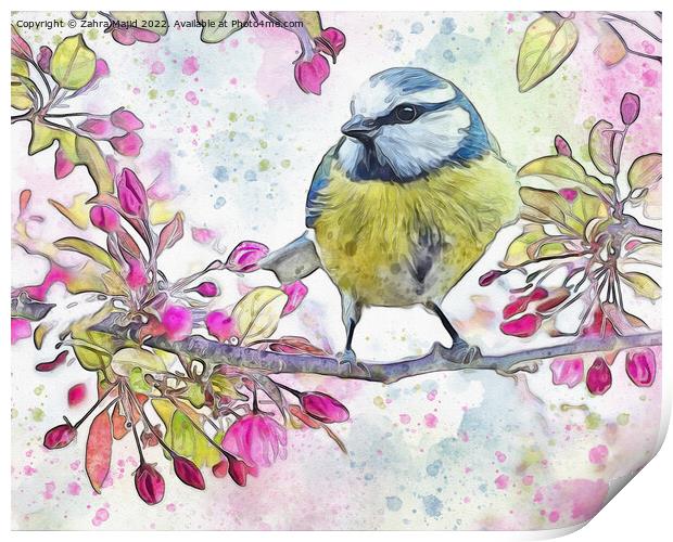 Birdie in a pastel ambience Print by Zahra Majid