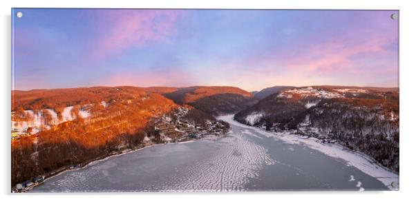 Aerial panorama of the frozen Cheat Lake Morgantown, WV looking  Acrylic by Steve Heap
