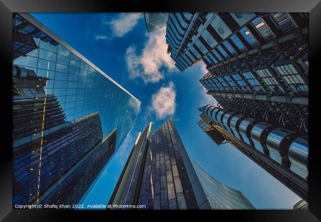Look Up! - Tall Building Structures in London Framed Print by Shafiq Khan