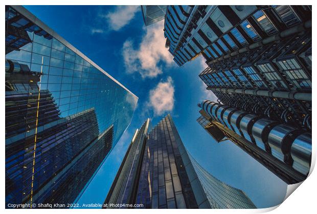 Look Up! - Tall Building Structures in London Print by Shafiq Khan