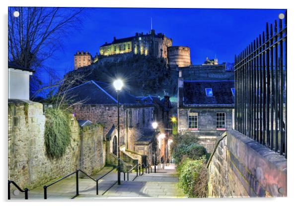 Edinburgh Castle from the Vennel Acrylic by austin APPLEBY
