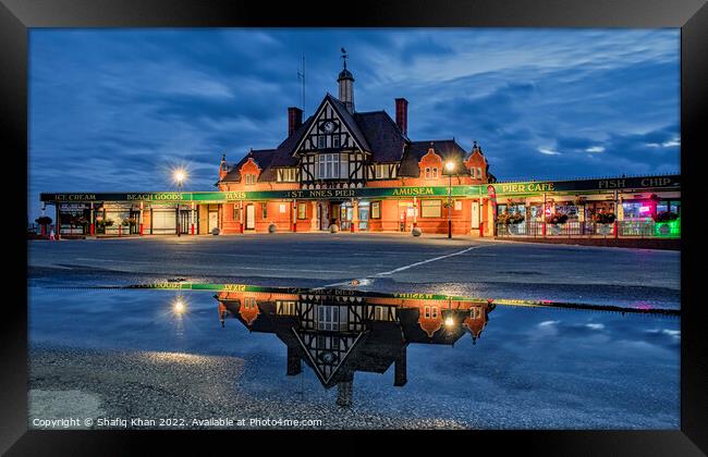 Night Reflection shot of St Annes Pier, Lytham, Lancashire, UK Framed Print by Shafiq Khan