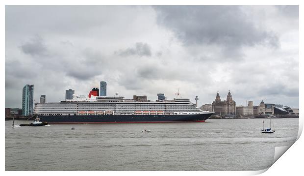 Queen Elizabeth cruise liner in front of the Liverpool waterfron Print by Jason Wells