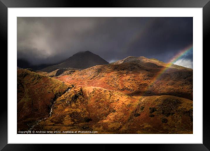 Snowdonia Rainbow Framed Mounted Print by Andy Gray