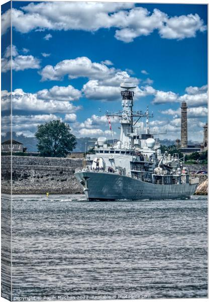 Royal Navy Frigate Entering Plymouth Sound Canvas Print by Roger Mechan