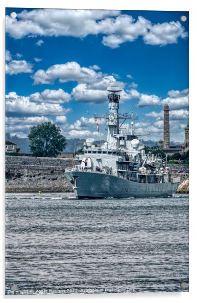 Royal Navy Frigate Entering Plymouth Sound Acrylic by Roger Mechan