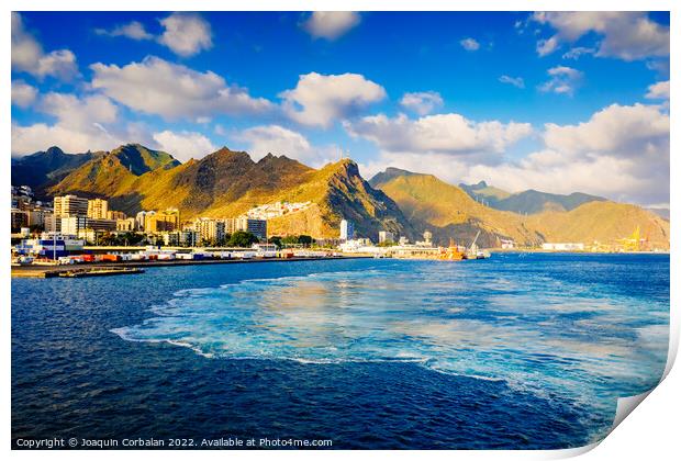 Coast and port of Santa Cruz de Tenerife, from the sea. Print by Joaquin Corbalan