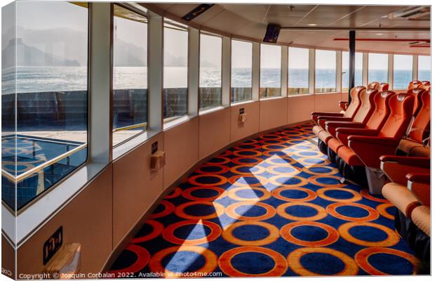 Empty seats inside a maritime ferry for passengers, before saili Canvas Print by Joaquin Corbalan