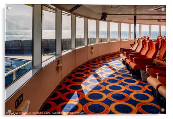 Empty seats inside a maritime ferry for passengers, before saili Acrylic by Joaquin Corbalan