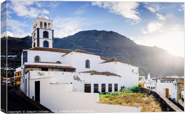 Parish of Santa Ana in Garachico, with the mountains in the back Canvas Print by Joaquin Corbalan