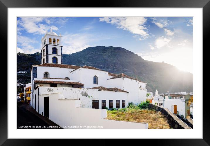 Parish of Santa Ana in Garachico, with the mountains in the back Framed Mounted Print by Joaquin Corbalan