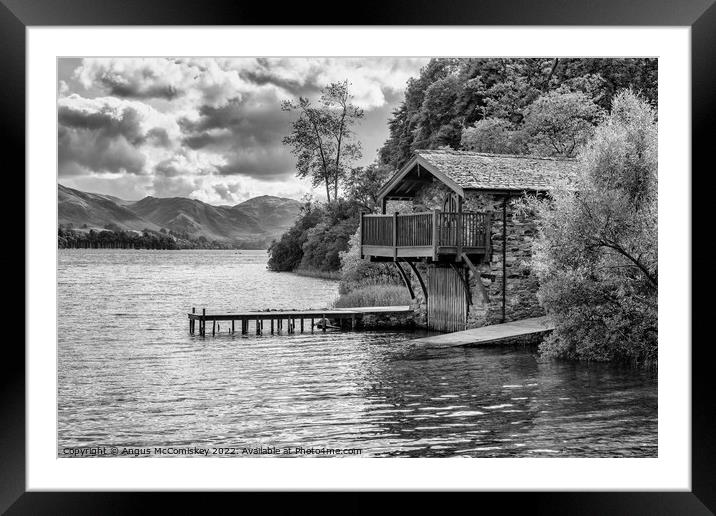Boathouse on Ullswater mono Framed Mounted Print by Angus McComiskey