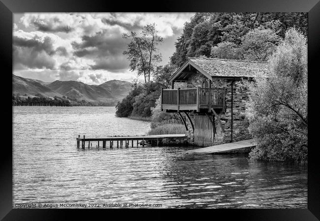 Boathouse on Ullswater mono Framed Print by Angus McComiskey