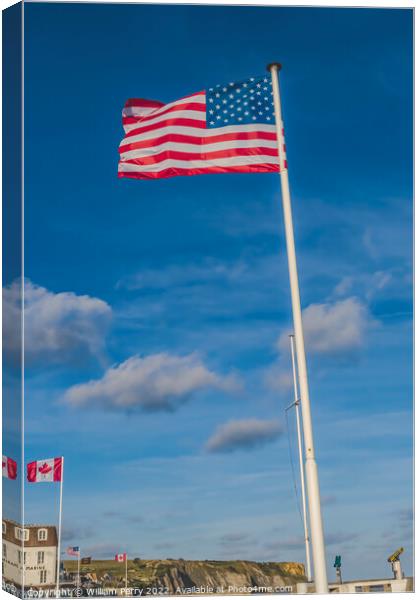American Flag Mulberry Harbor Arromanches-les-Bains Normandy Fra Canvas Print by William Perry