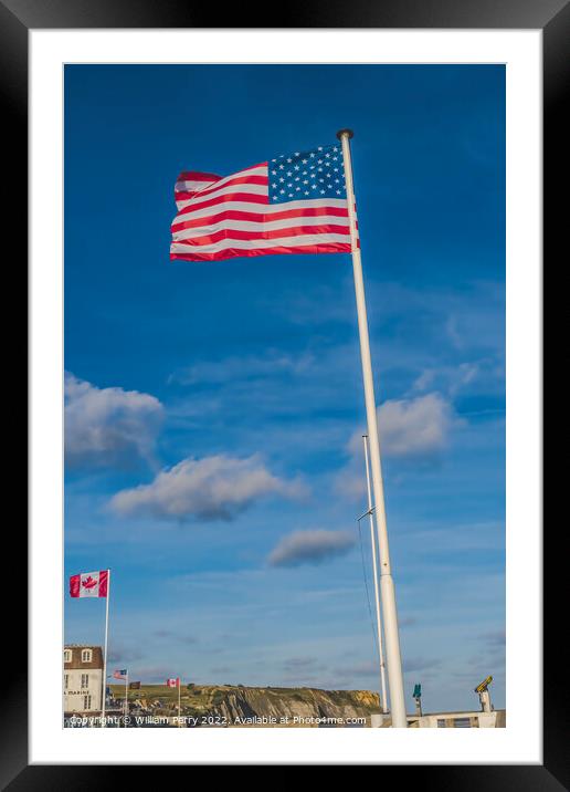 American Flag Mulberry Harbor Arromanches-les-Bains Normandy Fra Framed Mounted Print by William Perry